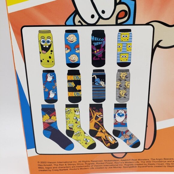 Nickelodeon 12 Days of Socks Advent Gift Box 90's Adult Size 6-12 Crew & Low Cut - Picture 2 of 8